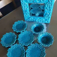 آینه وهفت سین سفالین فیروزه ای