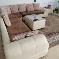 مبل هشت نفره ال با میز و گل میز