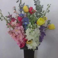 گل مصنوعی با گلدان چوبی|گل مصنوعی|گلستان (تهران), |دیوار