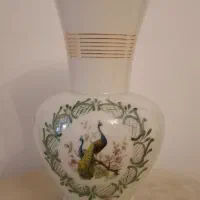 گلدان بلور ونقاشی قدیمی طاووسی