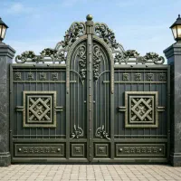 نقاشی ساختمان و درب و پنجره و نرده