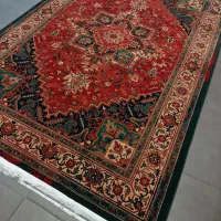 فرش هریس لاکی سبز طرح دستباف ماشینی