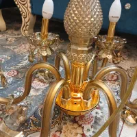 لوستر ۶ شاخه سالم بدون شکستگی کریستالی برنجی
