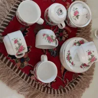 ست فنجان نعلبکی قندان گلسرخی