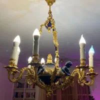 لوستر برنزی قدیمی اصل ۹ شاخه/ آنتیک نفیس