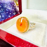 انگشتر فاخر سنگ عقیق پرتقالی لکه خون اصل معدنی یمن