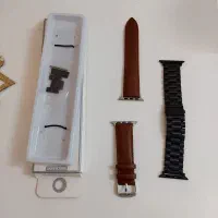 بند اپل واچ 44 چرم و استیل مشکی نو