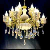 لوستر)۱۶(شانزده شعله سرامیکی برنجی اصلی