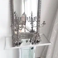 آینه و شمعدان برنز با کنسول شیشه ای