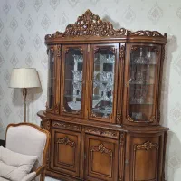 بوفه چوبی کامل کار دست و شیشه قوسی و منبت دست