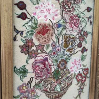 تابلو فرش دستباف بسیار زیبا با گل ابریشم