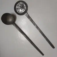 ماهیتابه مسی با کفگیر و ملاقه قدیمی|کلکسیون اشیاء عتیقه|گرگان, |دیوار