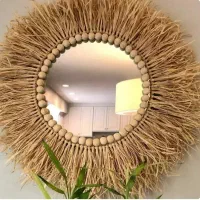 آینه رافیا به همراه مهره چوبی