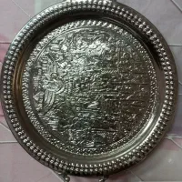 سینی مسی آبکاری کروم تصویر قاجاری