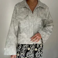 کت ژاکارد زنانه نقره ای مناسب سایز ۳۶ تا ۴۰