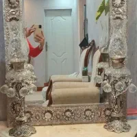 آینه شمعدانی برنجی روکش نقره
