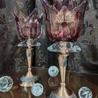 شمعدان مسی تراش خورده با لاله زرشکی خارجی|صنایع دستی و سایر لوازم تزئینی|تهران, پونک|دیوار