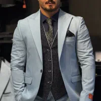 کت‌شلوار دبل‌فیس‌‌ آبی اسمانی‌سویسی(شوک پلاس)