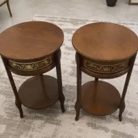 دو عدد میز تلفن یا آباژور چوبی و چرم