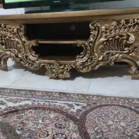 میز تلویزیون طلایی تمام چوب