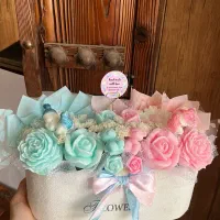باکس گل شمعی زایمان،گیفت نوزاد،باکس تولد