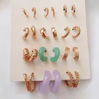 گوشواره نیم حلقه ای 12جفتی چند رنگ پینترستی
