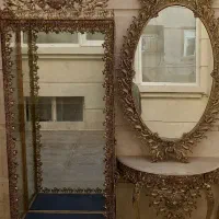 بوفه طرح برنز سنگین آینه شمعدان  ست کاملا نو سالم