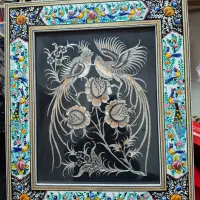 تابلو قلم زنی و بشقاب میناکاری وترمه