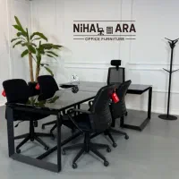 میز مدیریت شیشه ای دودی مبل اداری مدرن صندلی اکار