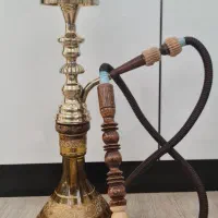 قلیان برنزی اصل،دسته چوبی و شلنگ چرم