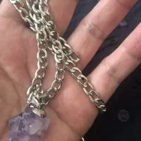 گردنی مردانه با سنگ آمیتیست معدنی زنجیر استیل