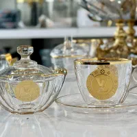 فنجان و قندان لب طلا برند ال وی لویویتون