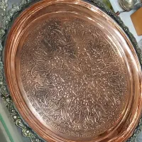 سینی مسی طرحدارکندکاری پهلوی قندان برنج قلم هخامنش|کلکسیون اشیاء عتیقه|زنجان, |دیوار