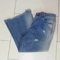 شلوار جین واید لگ دم پا ریش رنگ جذاب تینتی