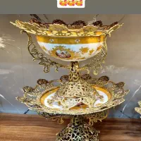 ظروف پذیرایی برنز تلفیق با چینی کرمی طلاکوب|ظروف سرو و پذیرایی|قم, شهرک توانیر|دیوار