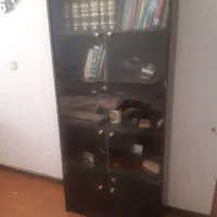 قفسه کتاب چوبی با ویترین شیشه و کمد فایل مشکی
