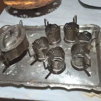 سینی و کاپ جا لیوانی نقره اصل آنتیک و قاشق و قندان