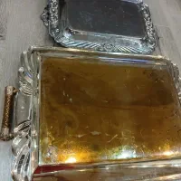 دو عدد سینی استیل سالم و قابلمه پیرکس فرانسه|ظروف سرو و پذیرایی|آمل, |دیوار