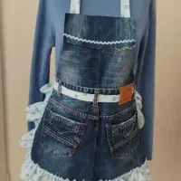 پیش بند فانتزی جین و پارچه گلدار کد ۵۲