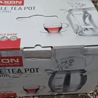 ست کتری شیردار استیل با قوری چینی