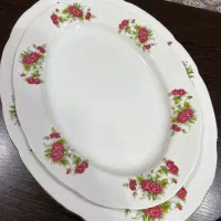 دو عدد دیس چینی گل سرخی قدیمی