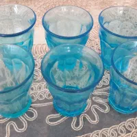 شش عدد لیوان قدیمی ابی رنگ کمیاب