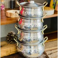 سرویس قابلمه ۸ پارچه روحی خمرای دسته طلایی