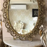 ست میز گرد و آینه کنسول برنز