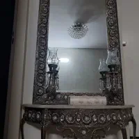 آینه وشمعدان برنج رنگ طلایی