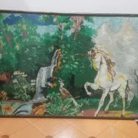 تابلو کوبلن کار دستی اسب شاخ دار همراه منظره|صنایع دستی و سایر لوازم تزئینی|رشت, حمیدیان|دیوار