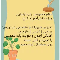 معلم خصوصی پایه اول ابتدایی تا هفتم  ویژه ی اتباع