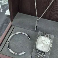 ست مردانه ساعت کاسیو استیل با زنجیر و دستبند