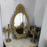 آینه و شمعدان آب طلا میز برنز
