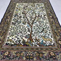فرش زرنیم کرک‌وابریشم قم طرح شکارگاه